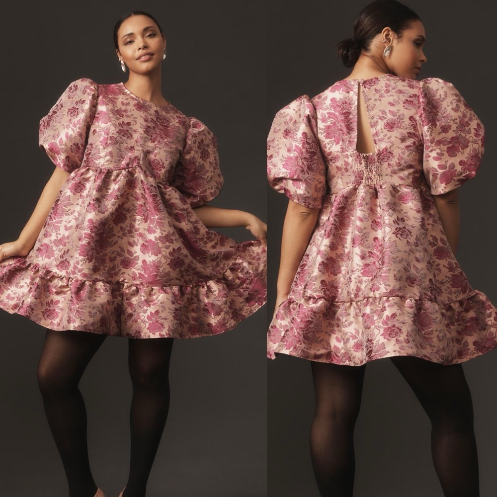 Anthropologie Pink Floral Mini Dress